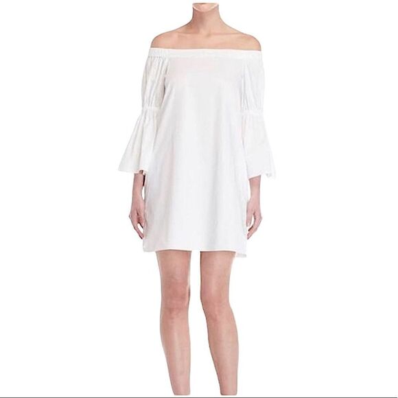 TIBI White Satin Poplin Off the Shoulder Dress - Picture 2 of 13